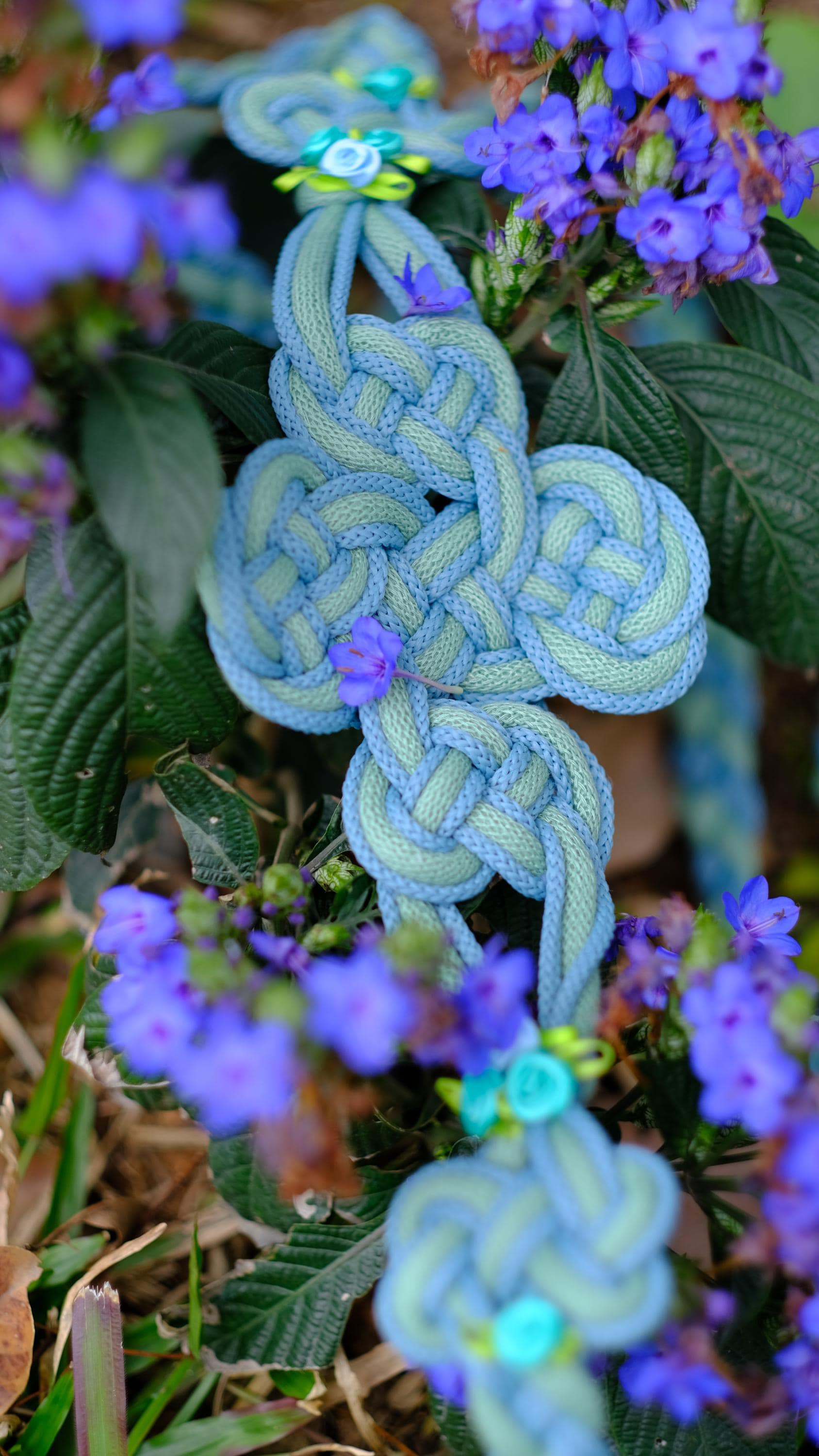 Custom Handfasting Cord: Mint & Sky Blue Square Knot, Petal Celtic Spring Wedding Cord