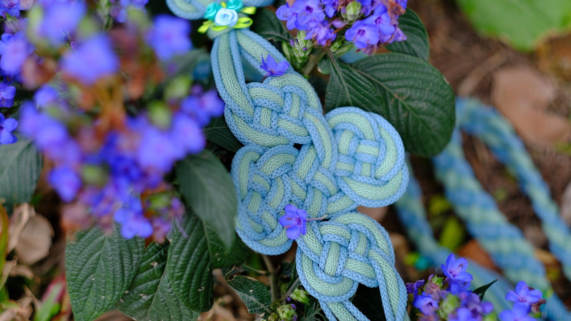 Custom Handfasting Cord: Mint & Sky Blue Square Knot, Petal Celtic Spring Wedding Cord