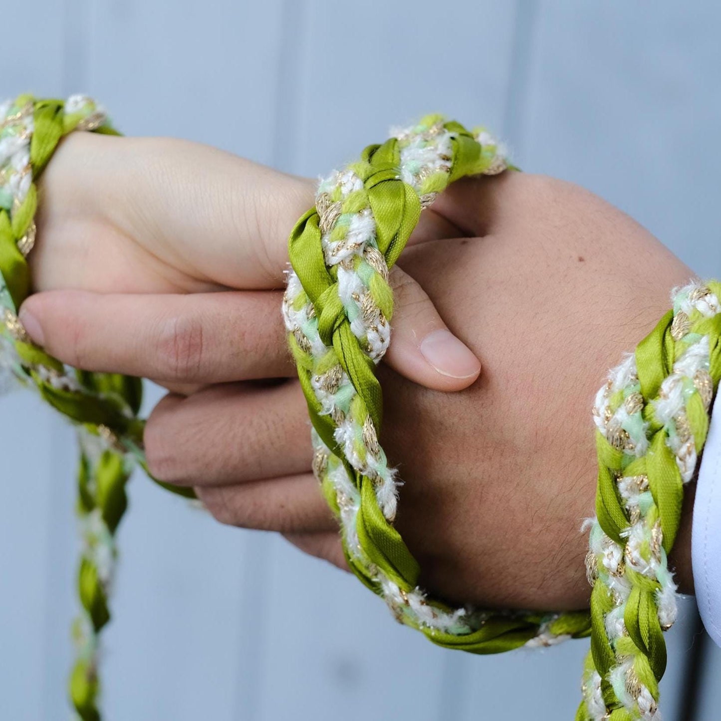 Custom braided Handfasting Cord: Light Green Satin & Gold Textured Yarn – Customizable Colors
