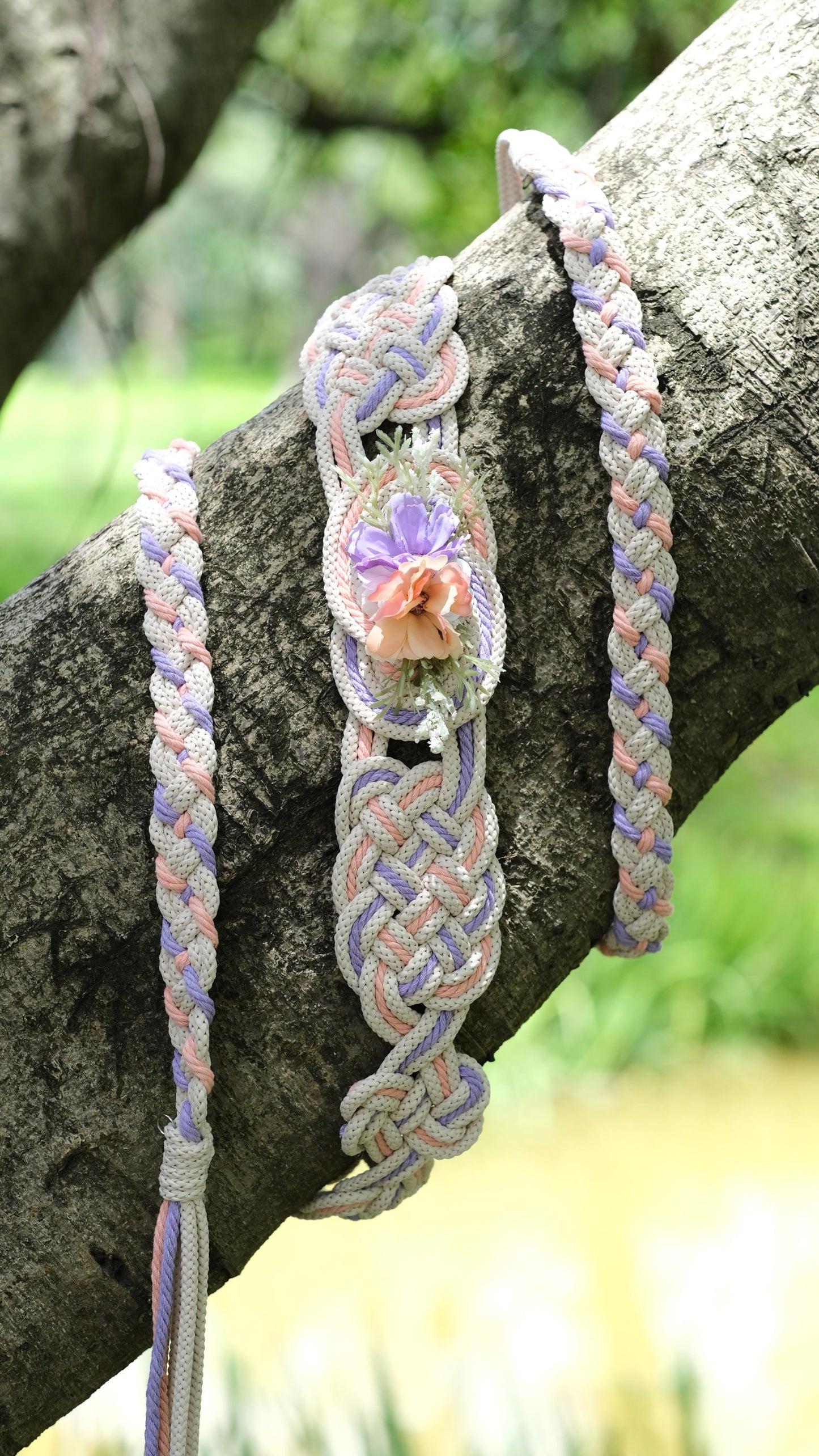 Custom Braided Dainty Handfasting Cord: Blush & Lavender Celtic Nine Knot – Customizable Colors