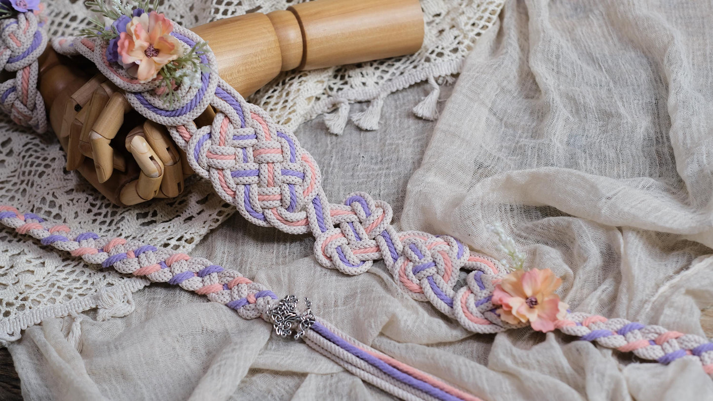 Custom Braided Dainty Handfasting Cord: Blush & Lavender Celtic Nine Knot – Customizable Colors