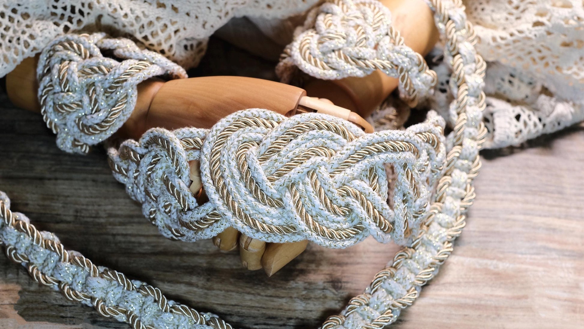 Custom braided Infinity Knot Handfasting Cord: Champagne & Ivory, Celtic Nine Knots – Customizable Colors