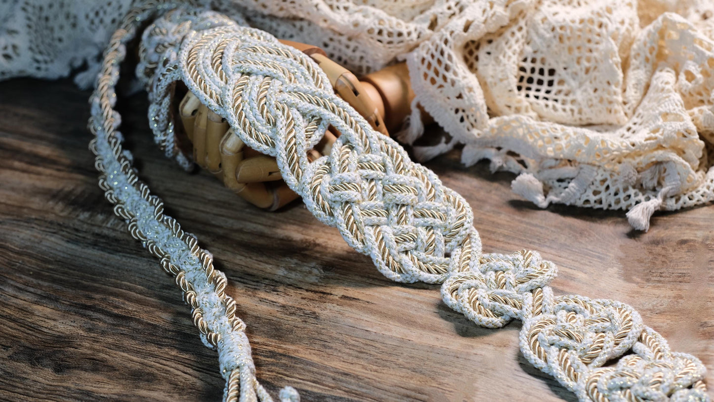 Custom braided Infinity Knot Handfasting Cord: Champagne & Ivory, Celtic Nine Knots – Customizable Colors