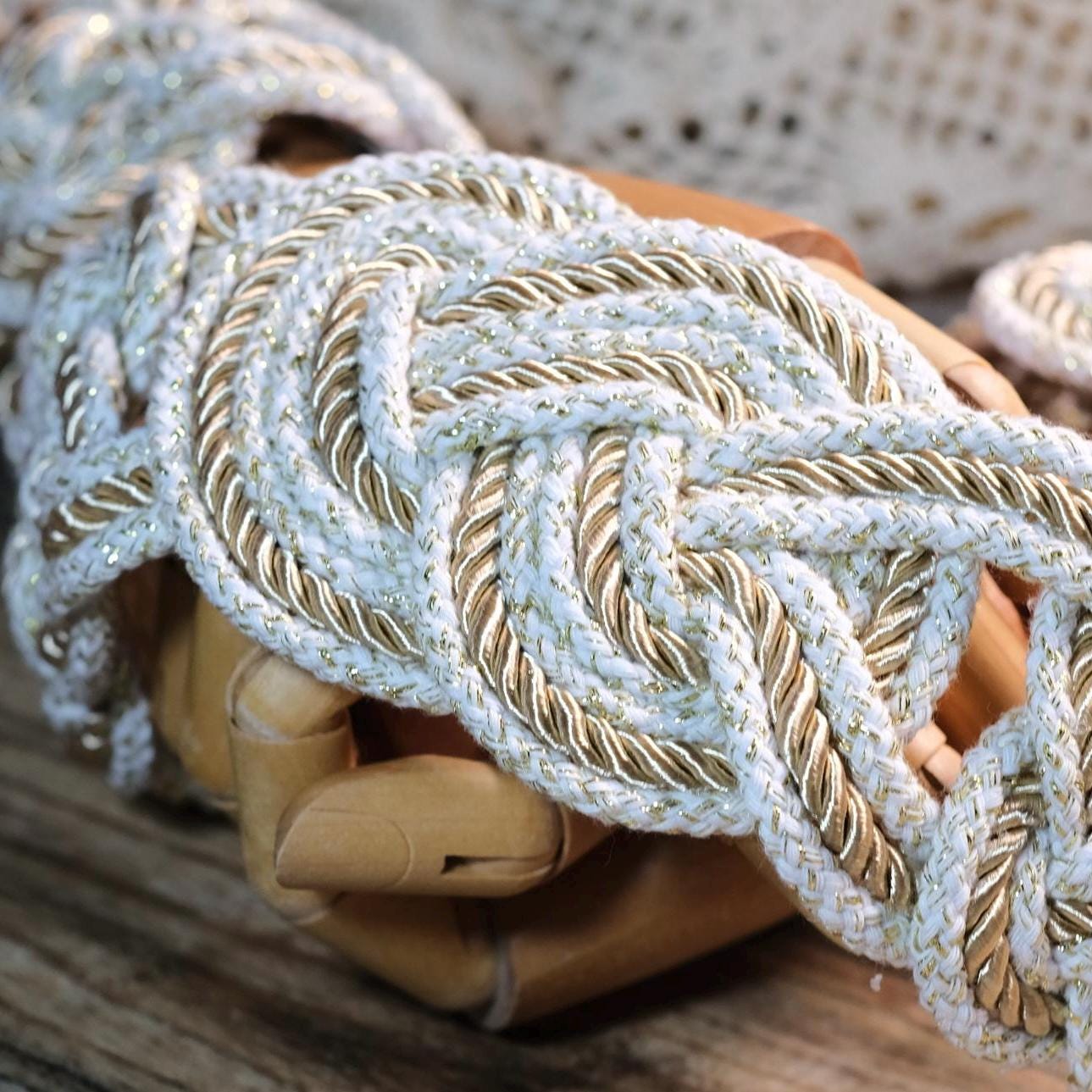 Custom braided Infinity Knot Handfasting Cord: Champagne & Ivory, Celtic Nine Knots – Customizable Colors