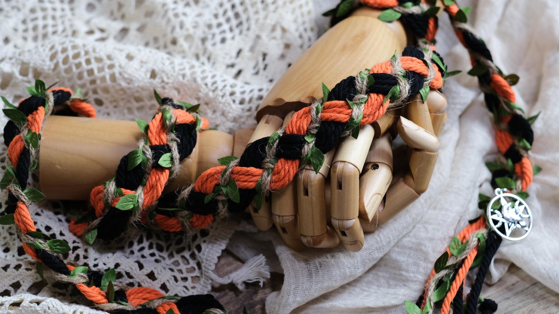 Custom braided Handfasting Cord: Purple & Dark Green with Vine– Customizable Colors
