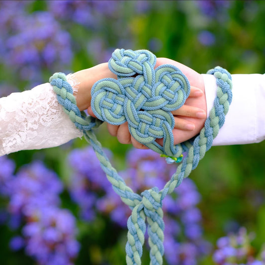 Custom Handfasting Cord: Mint & Sky Blue Square Knot, Petal Celtic Spring Wedding Cord