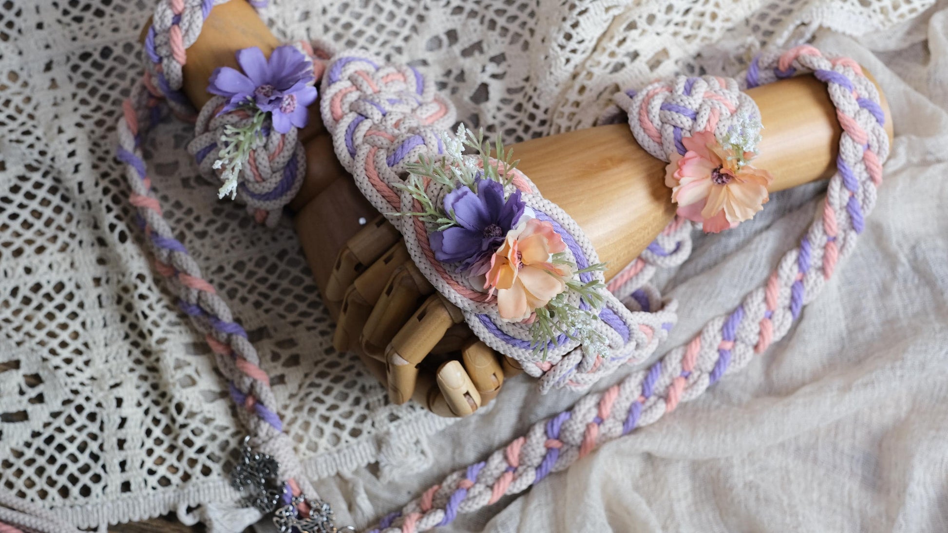 Custom Braided Dainty Handfasting Cord: Blush & Lavender Celtic Nine Knot – Customizable Colors