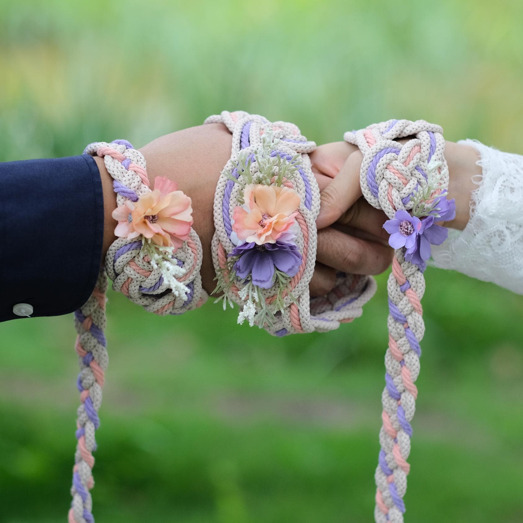 Custom Braided Dainty Handfasting Cord: Blush & Lavender Celtic Nine Knot – Customizable Colors