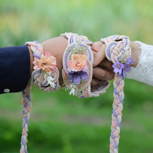 Custom Braided Dainty Handfasting Cord: Blush & Lavender Celtic Nine Knot – Customizable Colors