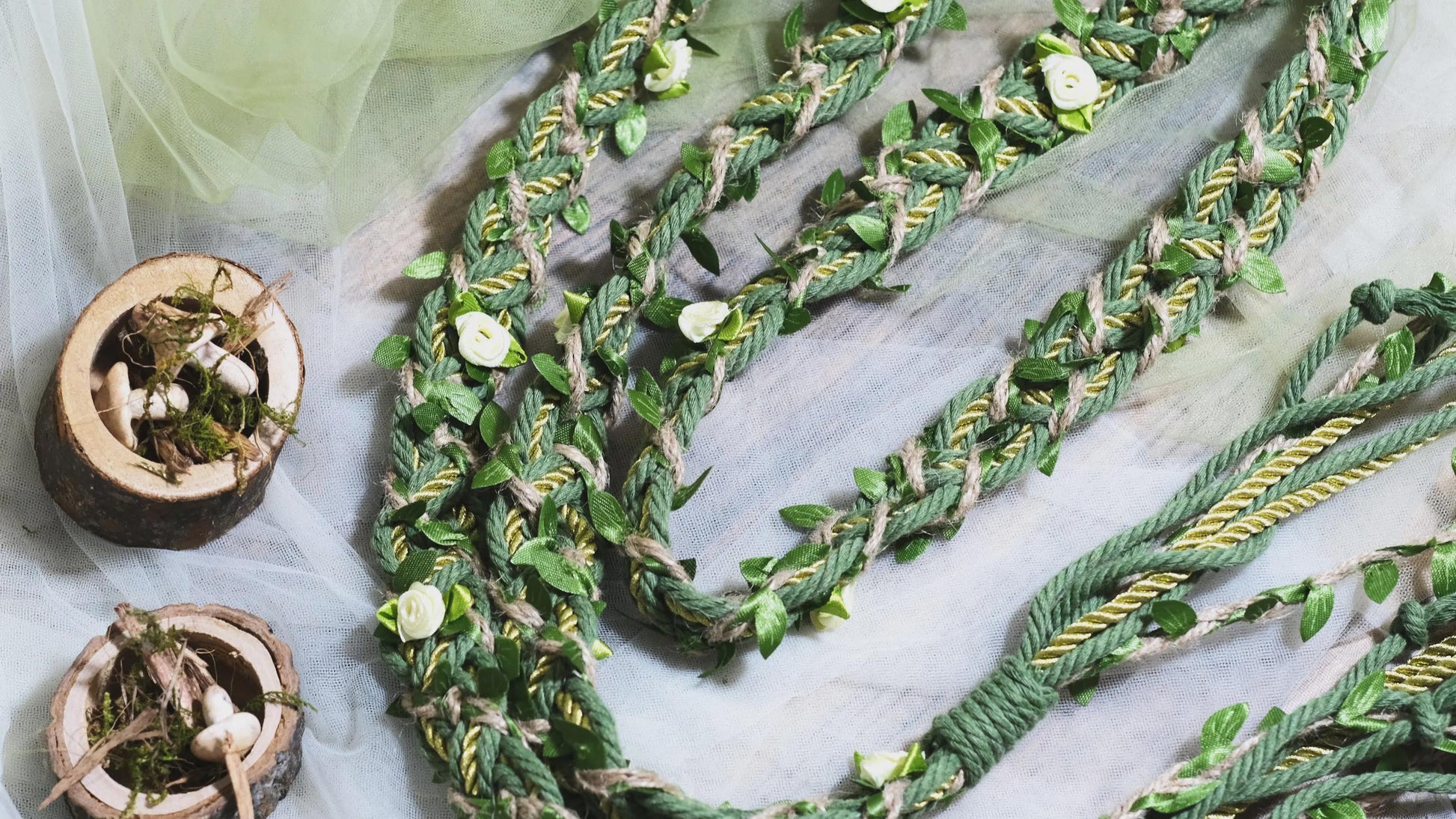 Custom Handbraided Handfasting Cord, Sage Green and Gold Accents, Celtic Knot – Customizable Colors