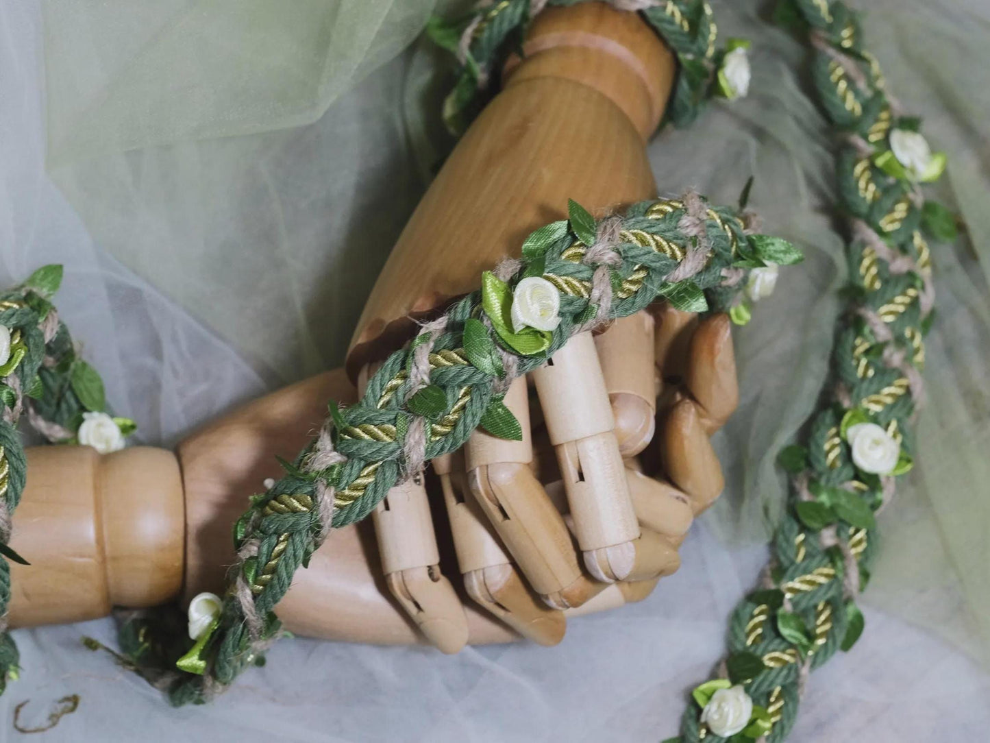 Custom Handbraided Handfasting Cord, Sage Green and Gold Accents, Celtic Knot – Customizable Colors