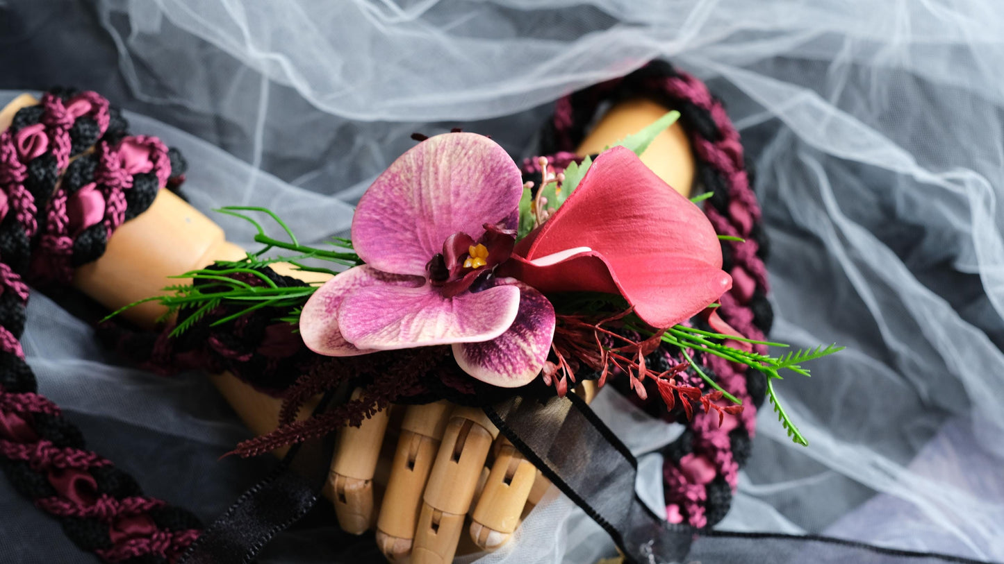 Pre-made Hand Braided Handfasting Cord: Black Burgundy Orchid Celtic Knot Wedding Ritual Tool