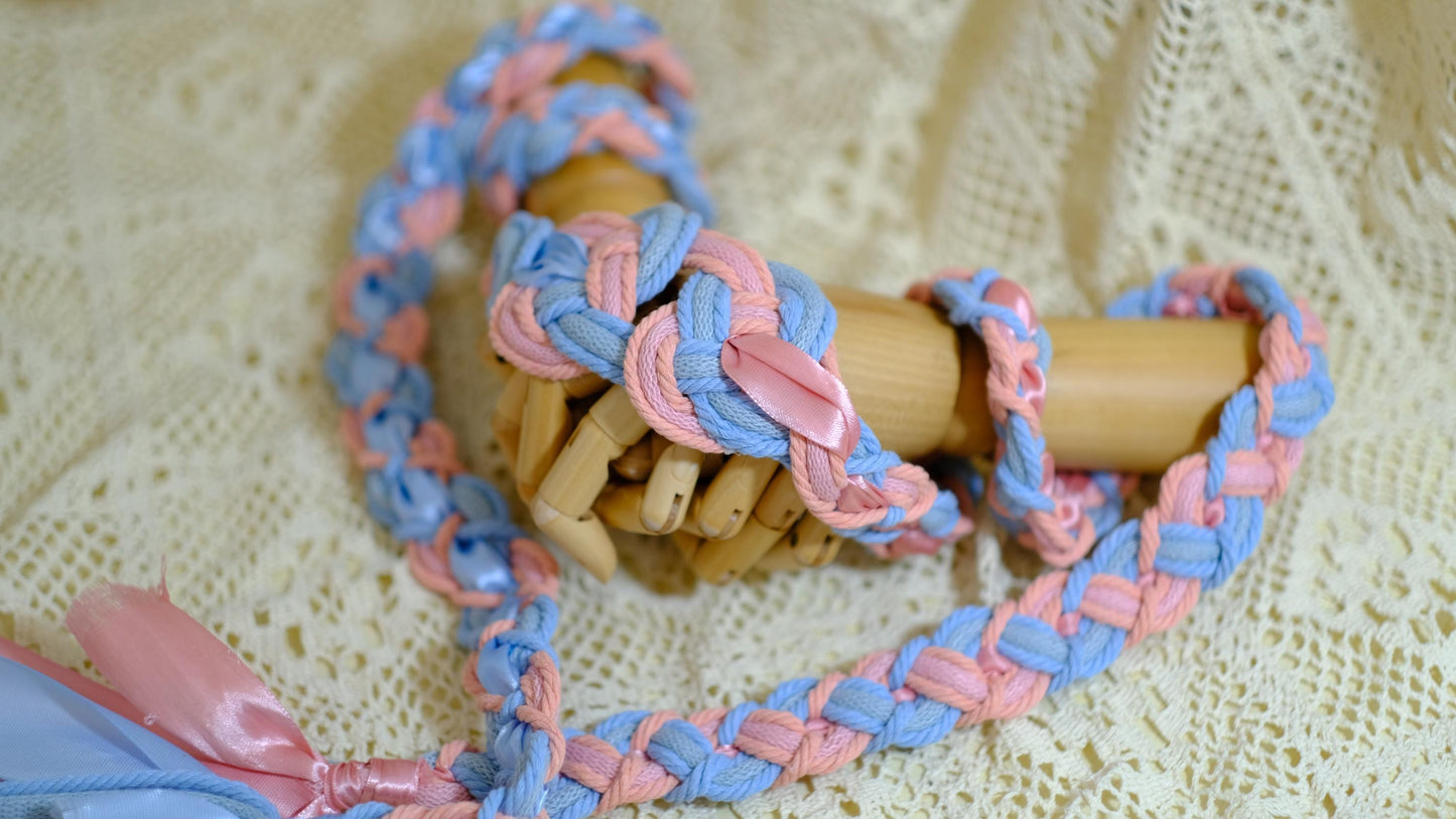 Pre-made Hand braided Handfasting Cord, Pink and Blue Satin Ribbon Braid, Celtic Knot