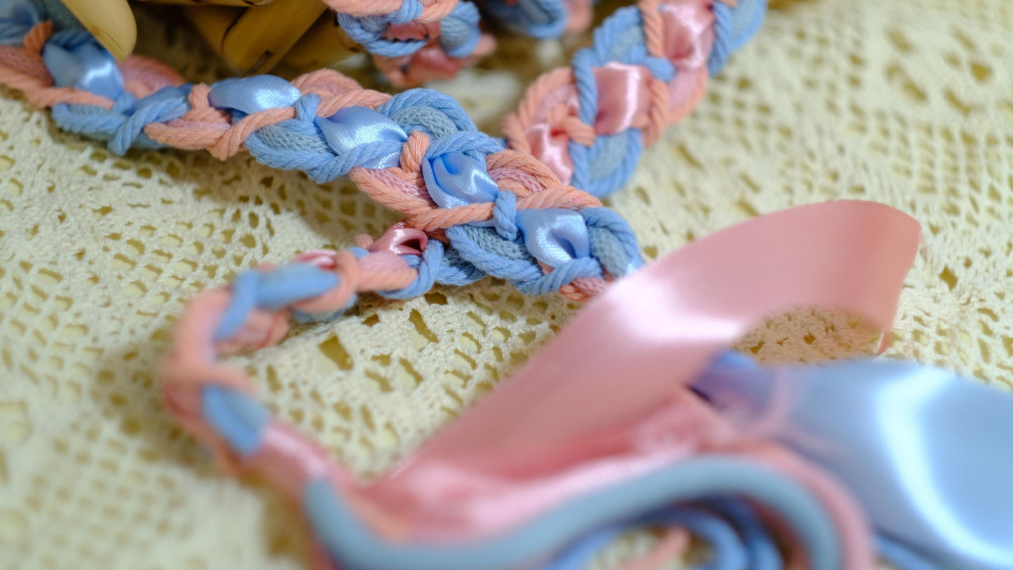 Customizable Heart-Shape Handfasting Cord, Pastel Pink Blue Satin Ribbon, Celtic Knot Wedding