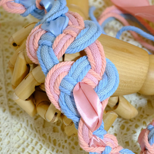 Customizable Heart-Shape Handfasting Cord, Pastel Pink Blue Satin Ribbon, Celtic Knot Wedding