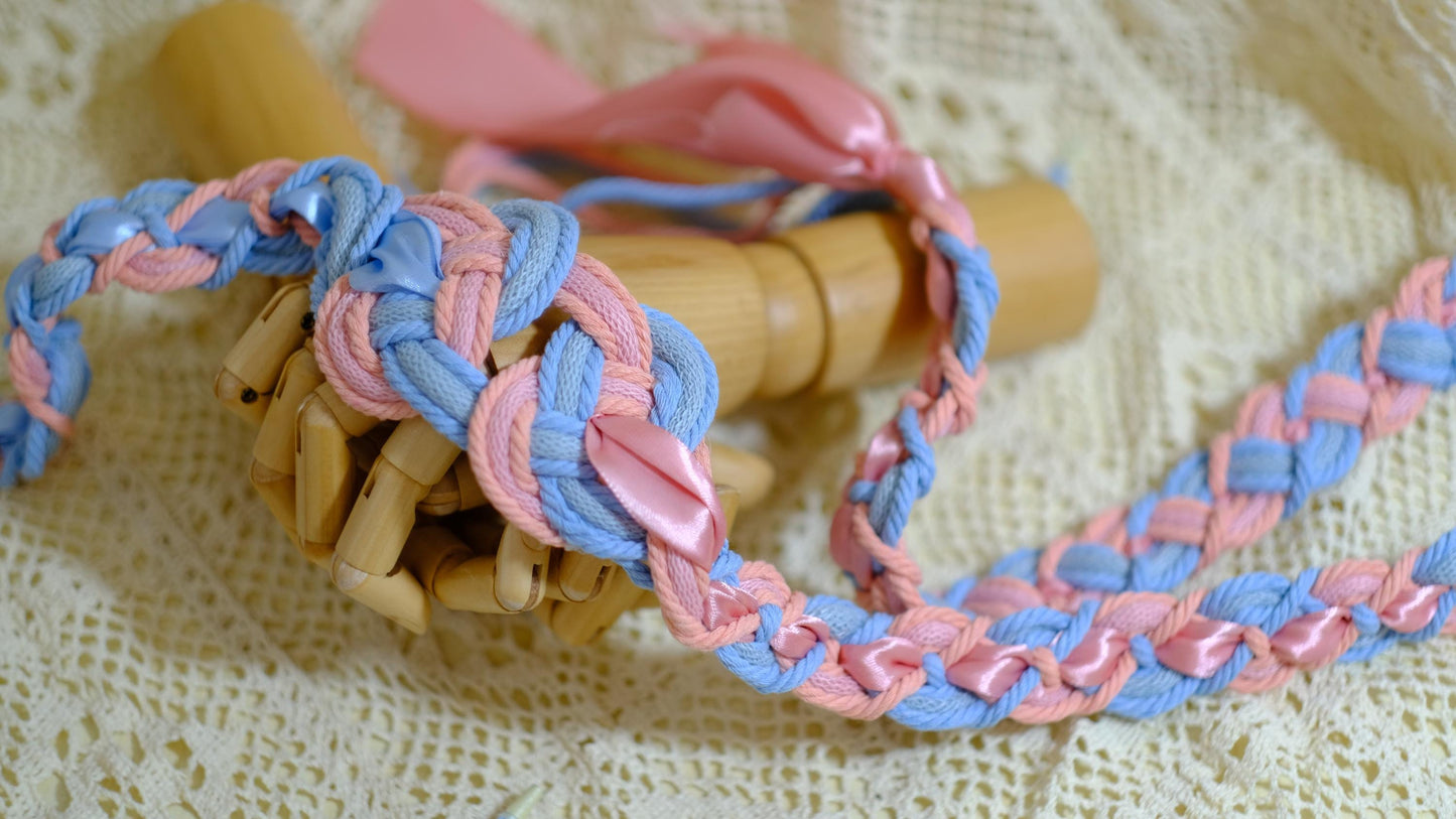 Customizable Heart-Shape Handfasting Cord, Pastel Pink Blue Satin Ribbon, Celtic Knot Wedding