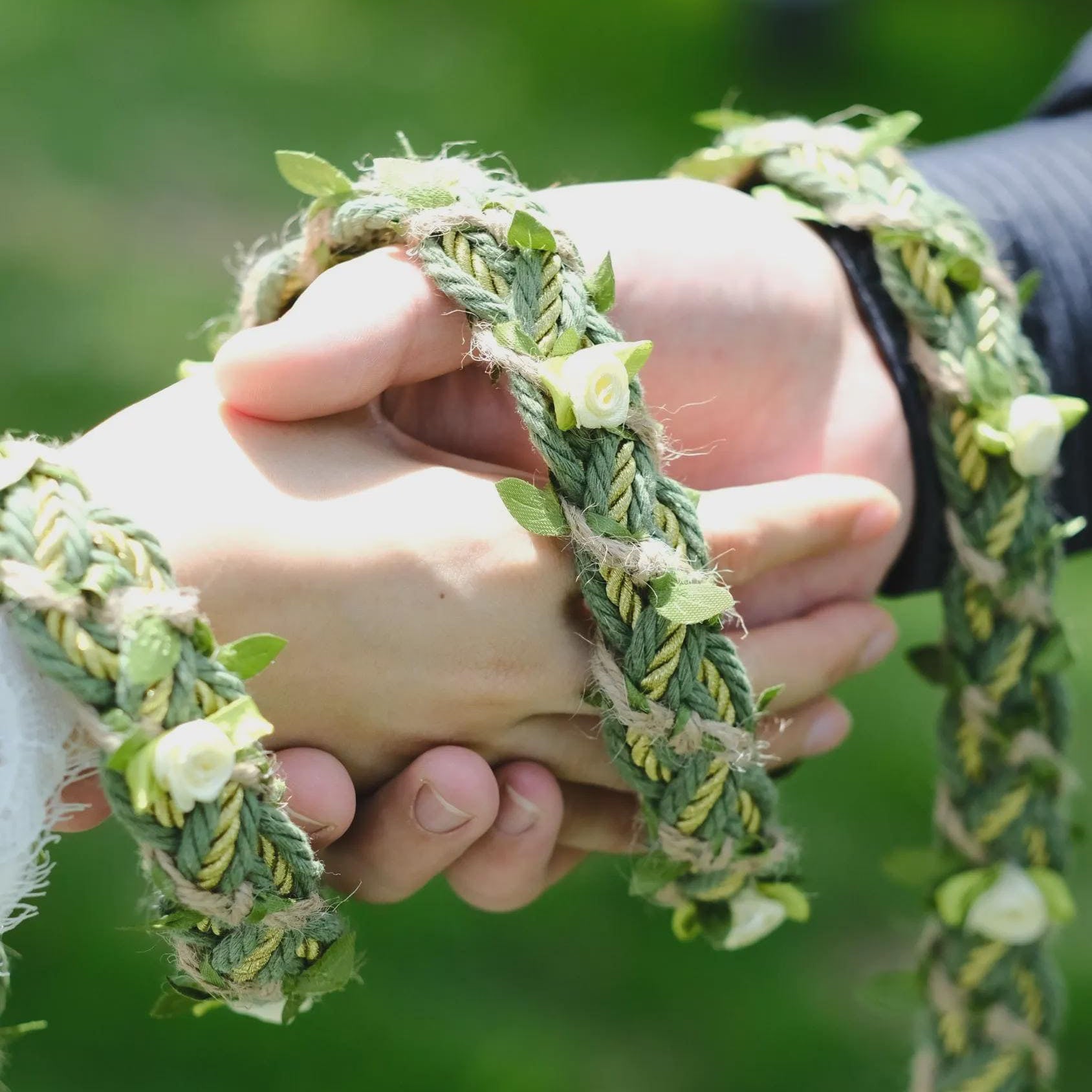 Custom Handbraided Handfasting Cord, Sage Green and Gold Accents, Celtic Knot – Customizable Colors