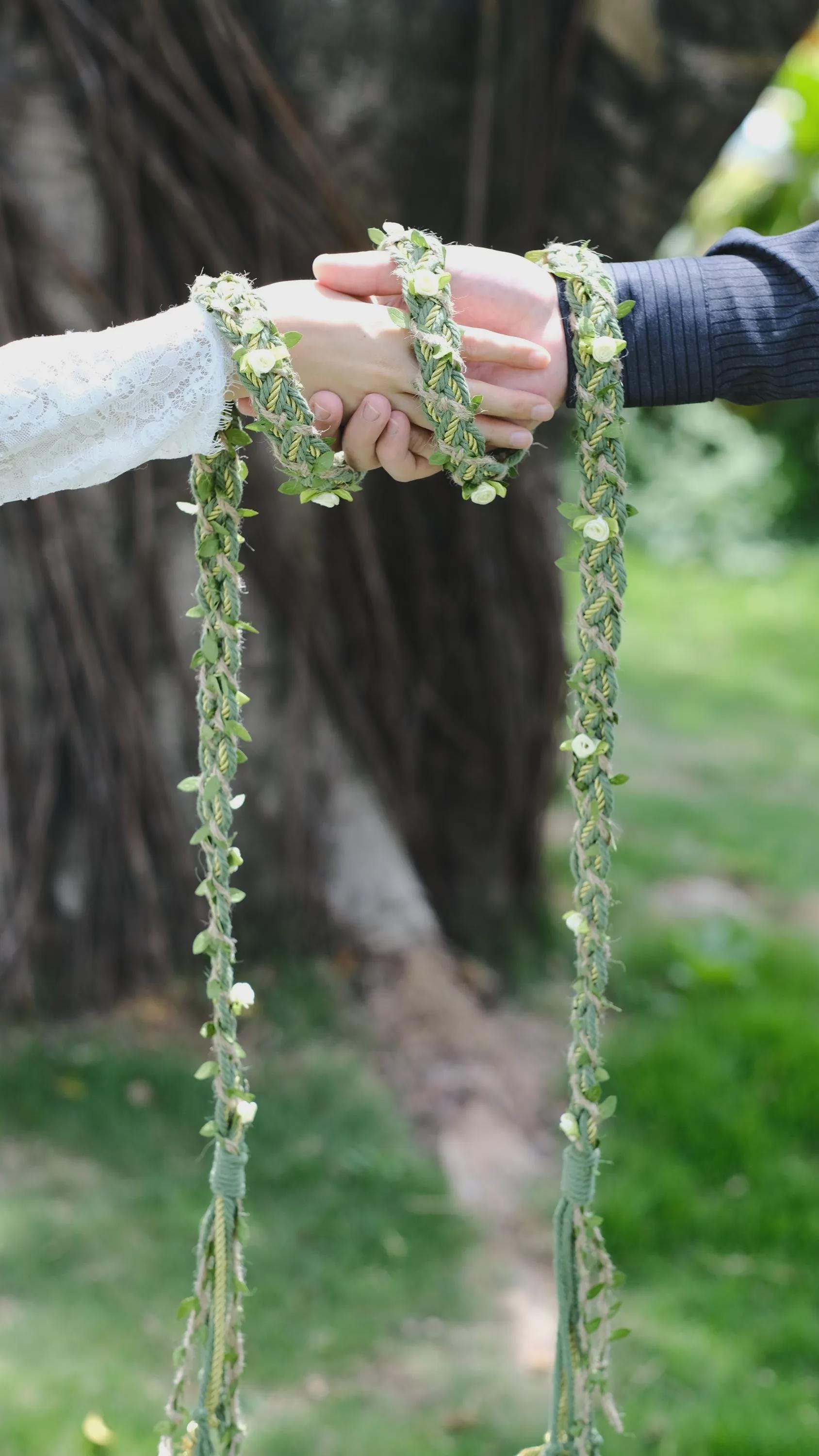 Custom Handbraided Handfasting Cord, Sage Green and Gold Accents, Celtic Knot – Customizable Colors