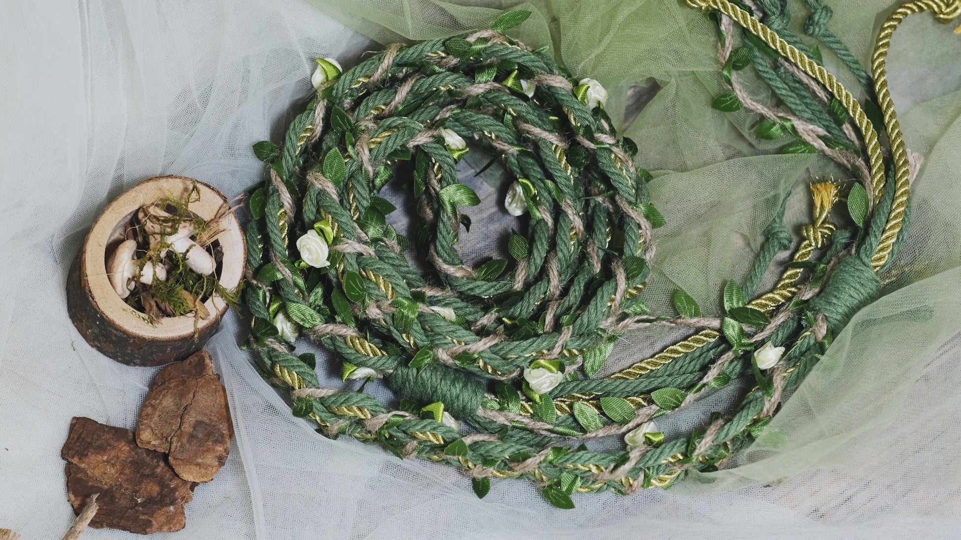 Custom Handbraided Handfasting Cord, Sage Green and Gold Accents, Celtic Knot – Customizable Colors