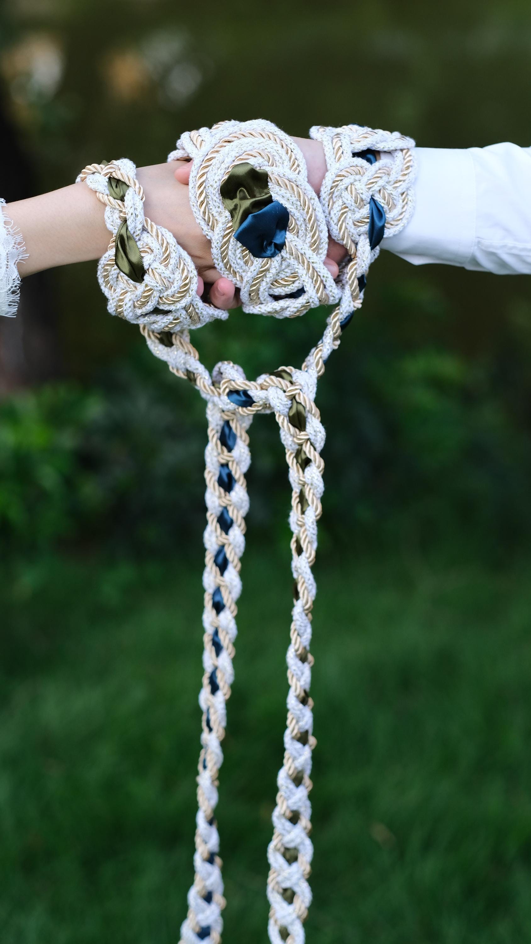 Custom Handfasting Cord, Celtic Nine Knots, Pagan Wedding Unity Ceremony, Satin Ribbons