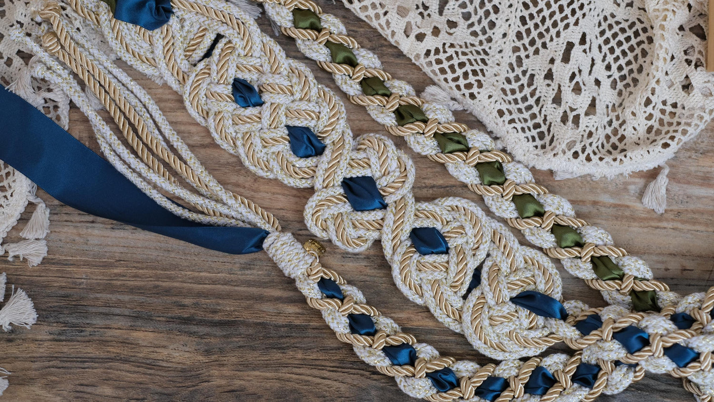 Custom Handfasting Cord, Celtic Nine Knots, Pagan Wedding Unity Ceremony, Satin Ribbons