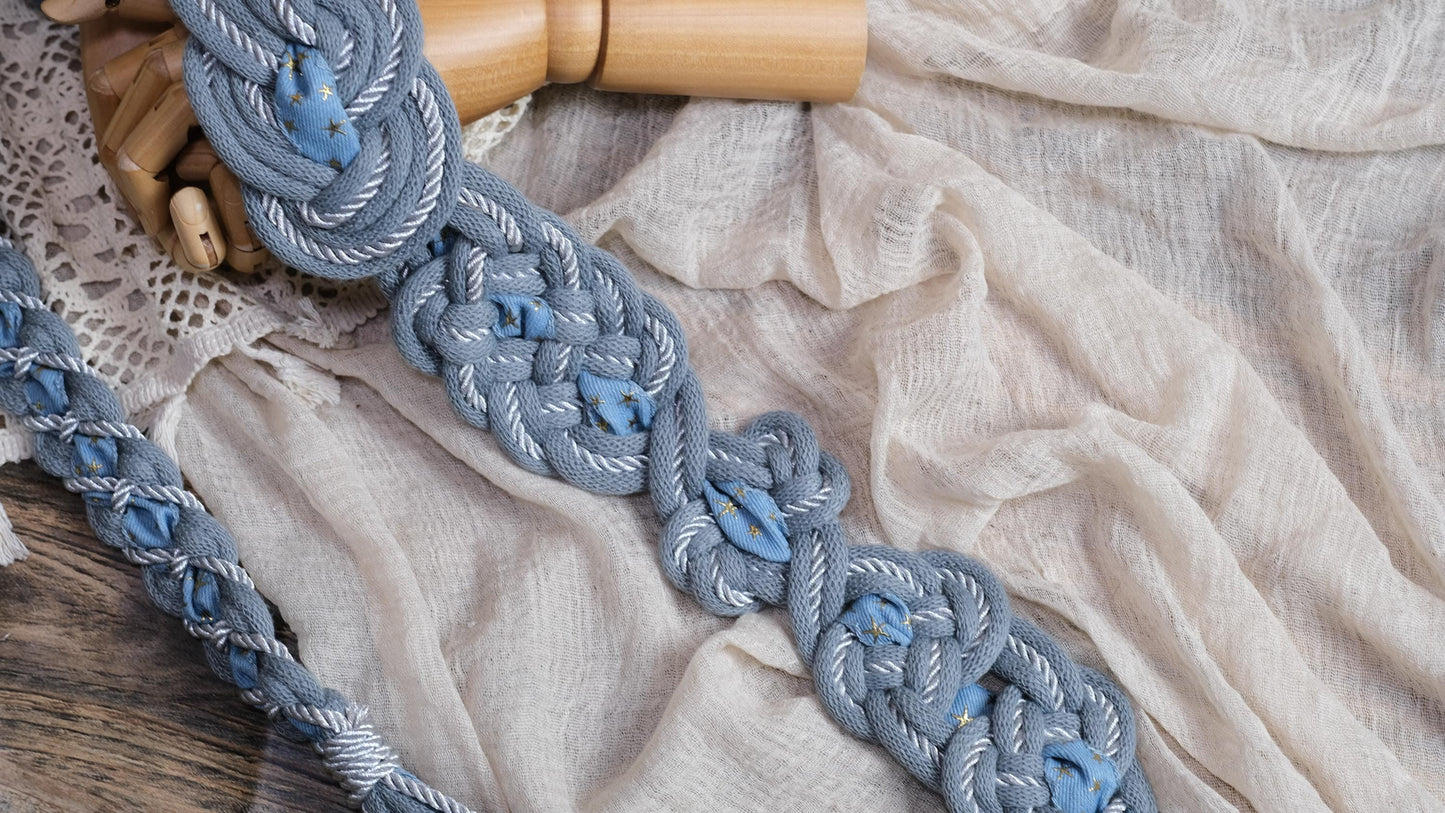 Custom Braided Handfasting Cord: Denim Star Ribbon, Silver & Misty Blue– Customizable Colors
