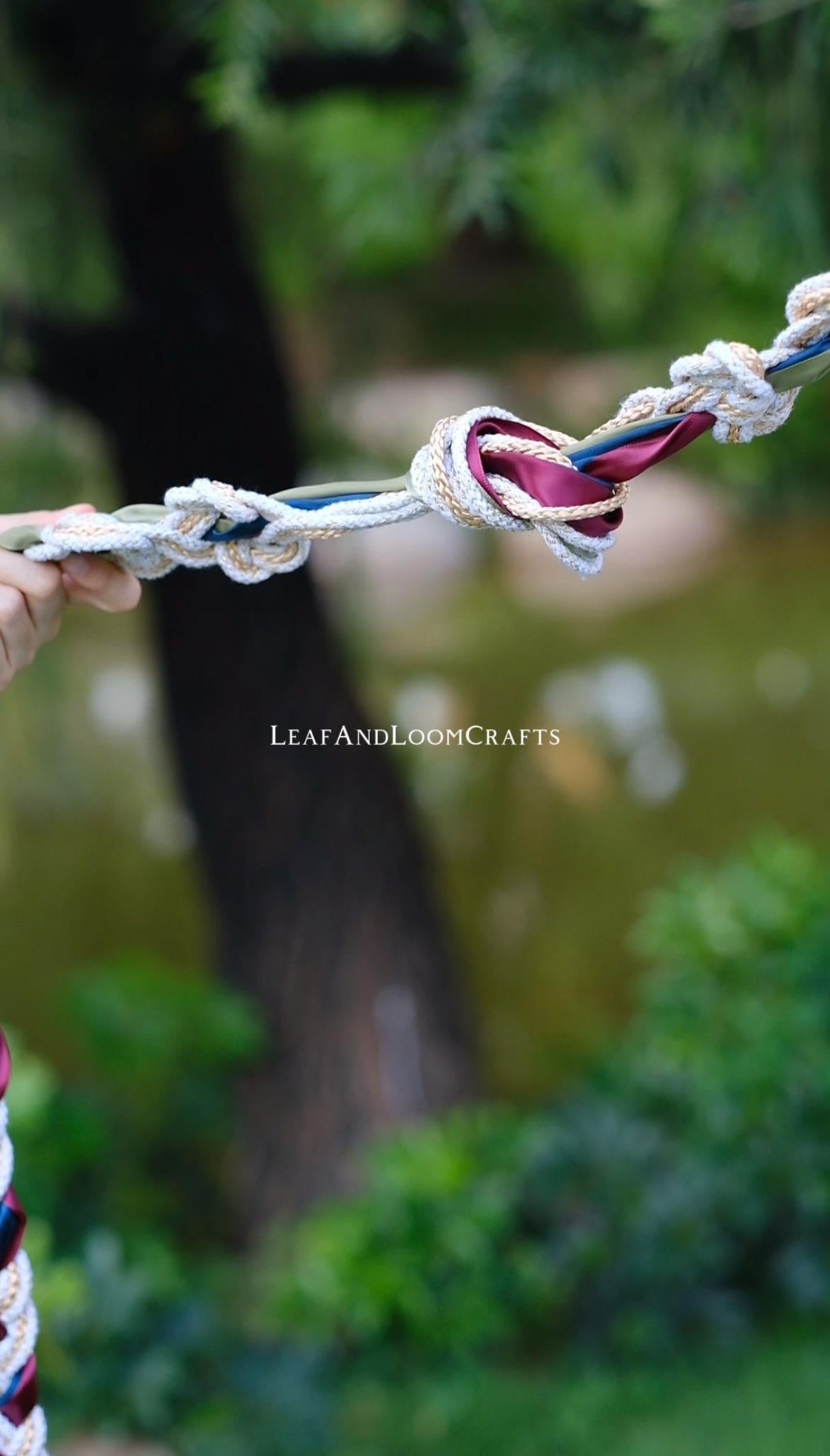 Custom braided Handfasting Cord: Open-Center Celtic Love Knot, Three-Color Satin Ribbons – Customizable Colors