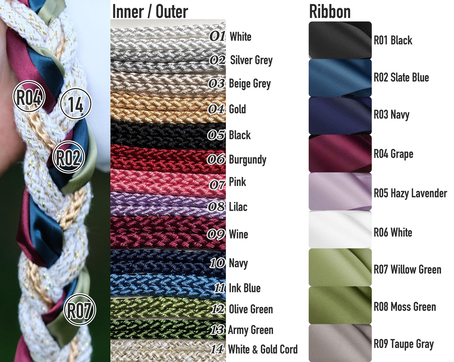 Custom braided Handfasting Cord: Open-Center Celtic Love Knot, Three-Color Satin Ribbons – Customizable Colors
