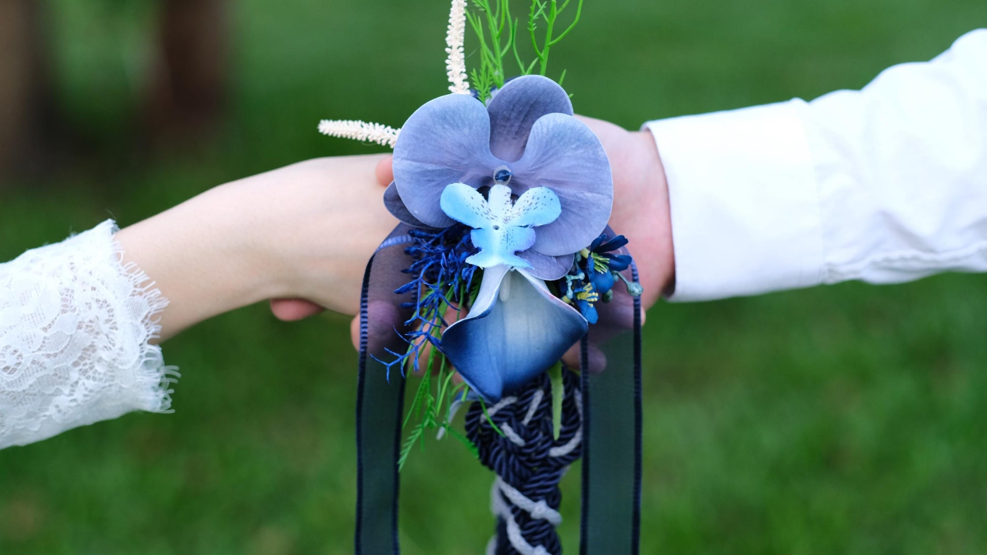 Custom Braided Handfasting Cord: Navy and Storm Grey with Orchid, Celtic Knot – Customizable Colors