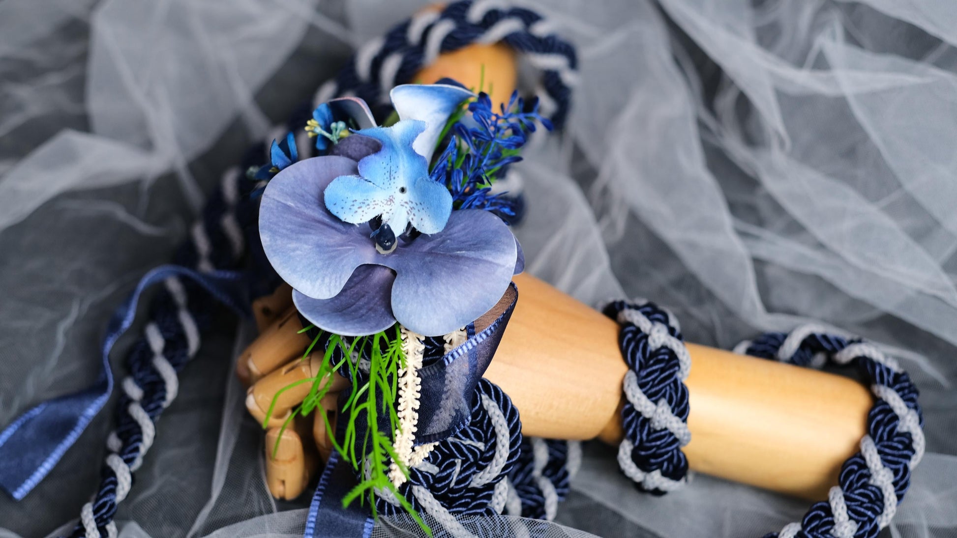 Custom Braided Handfasting Cord: Navy and Storm Grey with Orchid, Celtic Knot – Customizable Colors