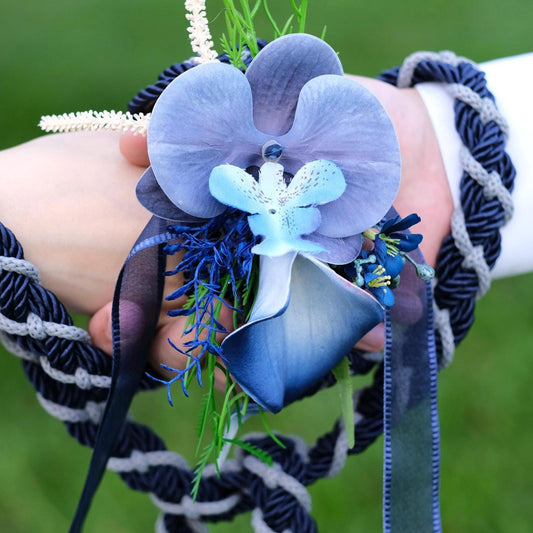 Custom Braided Handfasting Cord: Navy and Storm Grey with Orchid, Celtic Knot – Customizable Colors