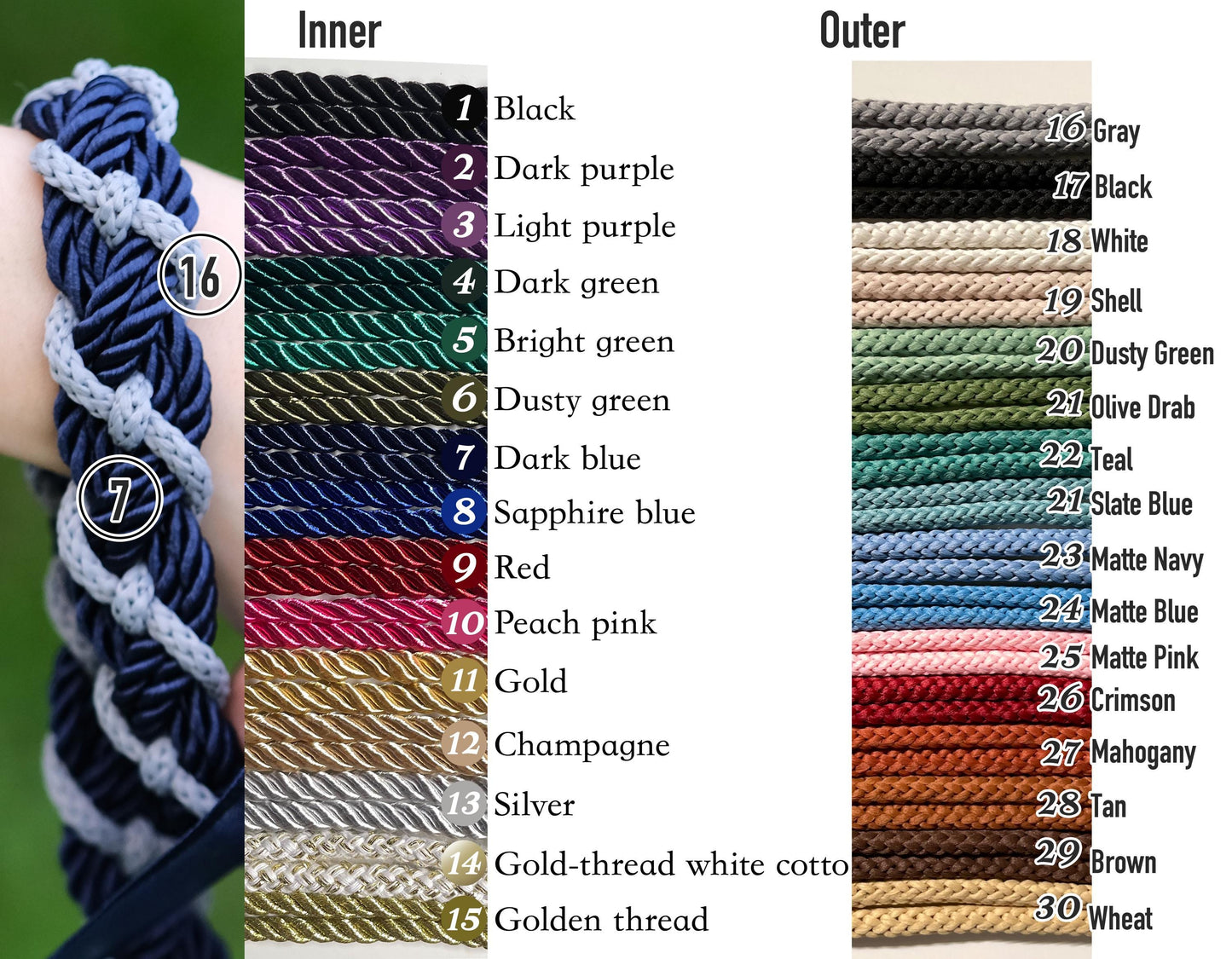 Custom Braided Handfasting Cord: Navy and Storm Grey with Orchid, Celtic Knot – Customizable Colors