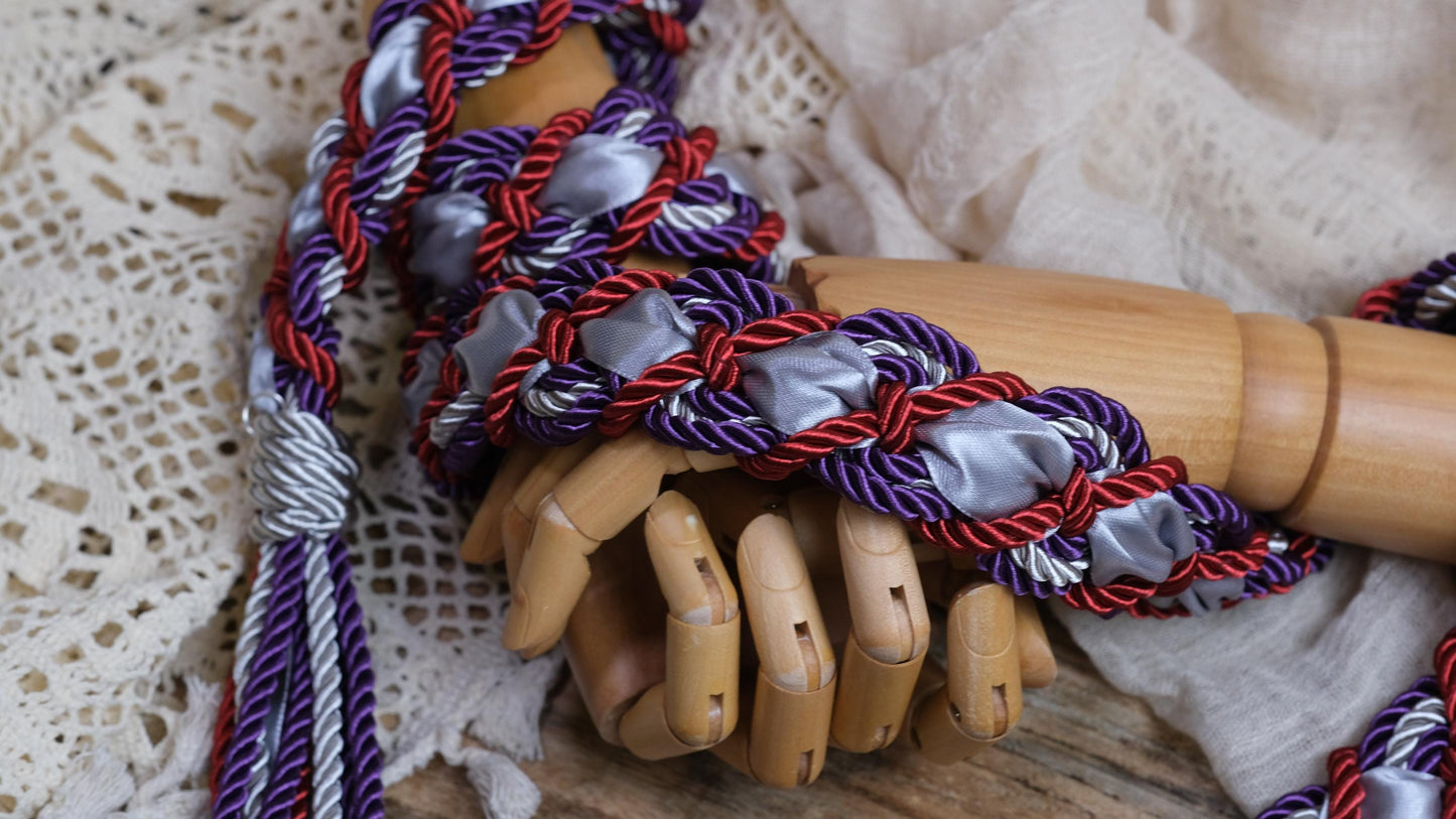 Pre-made Hand braided Handfasting Cord: Red and Purple Ceremony Ribbon