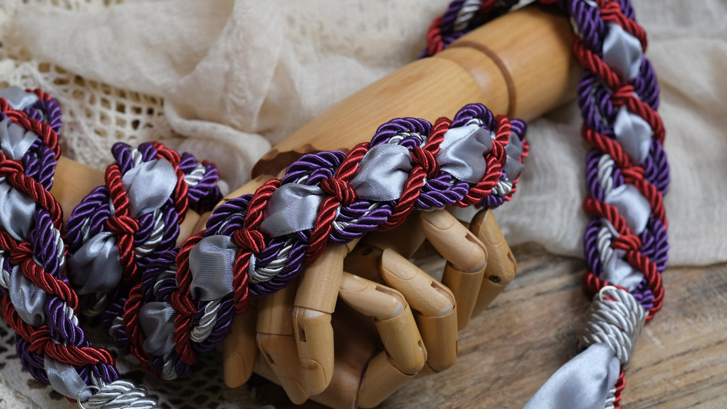 Pre-made Hand braided Handfasting Cord: Red and Purple Ceremony Ribbon