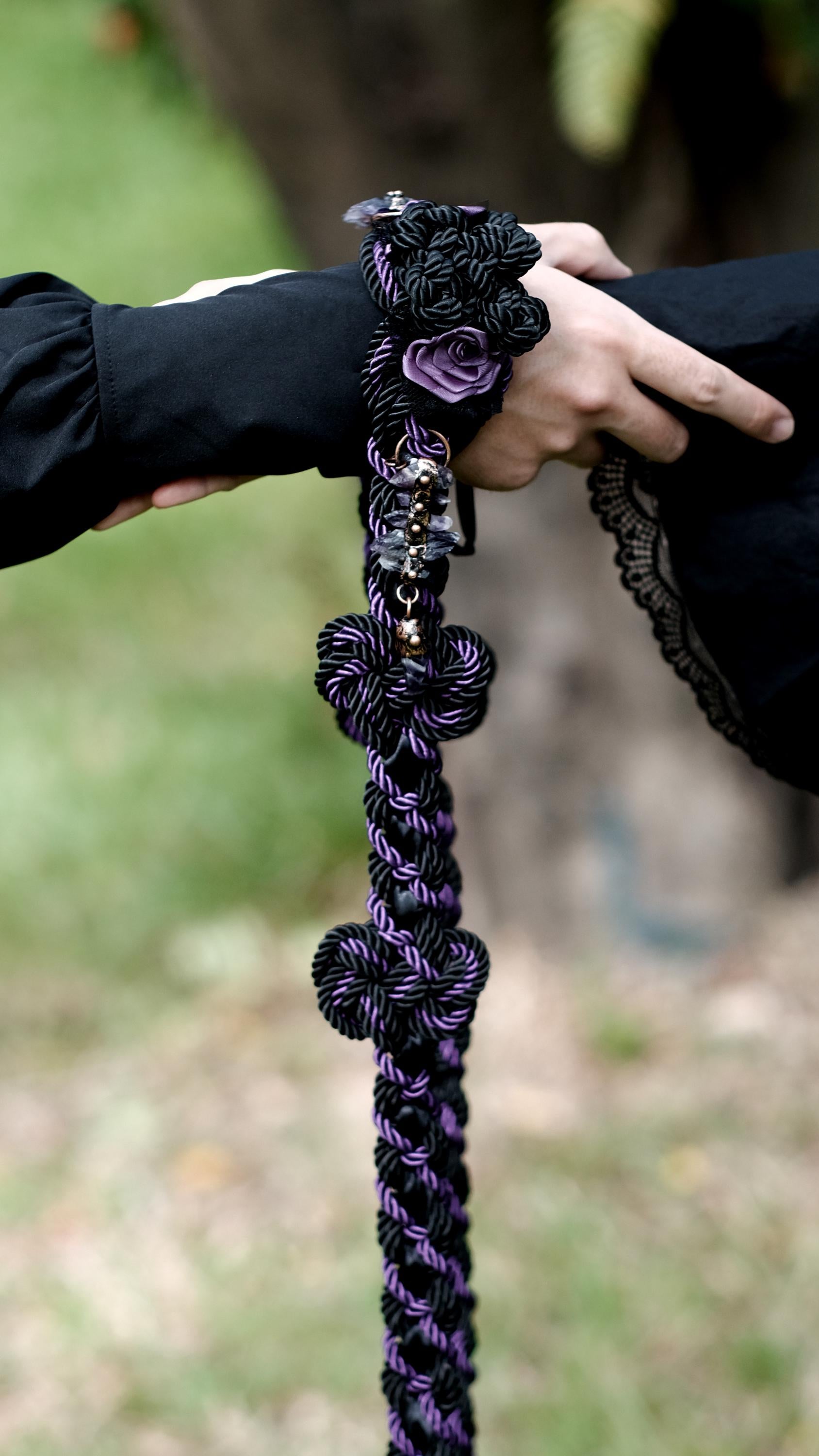 Custom Braided Handfasting Cord, Black & Purple Roses, Celtic Knot, customizable colors