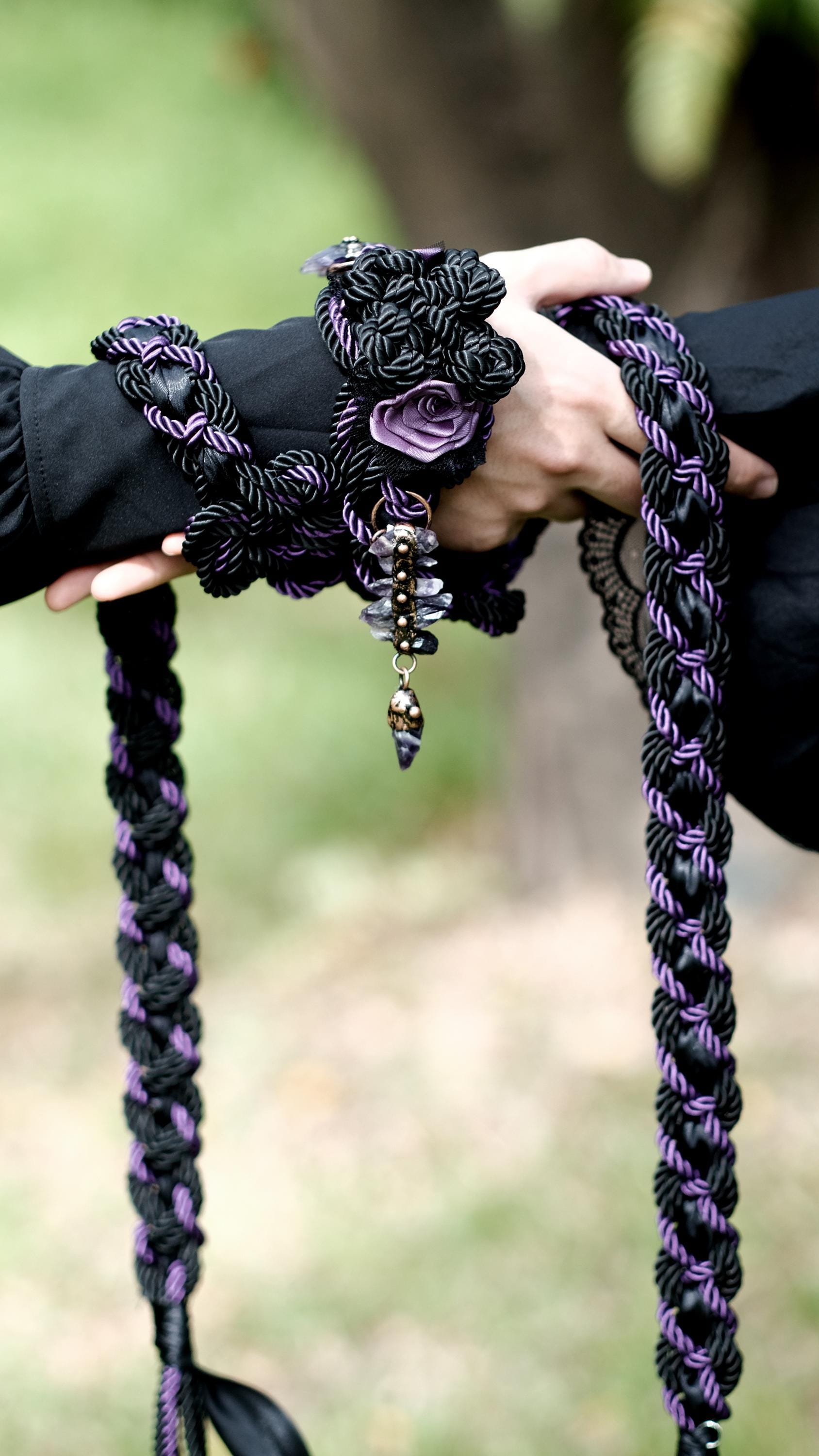 Custom Braided Handfasting Cord, Black & Purple Roses, Celtic Knot, customizable colors