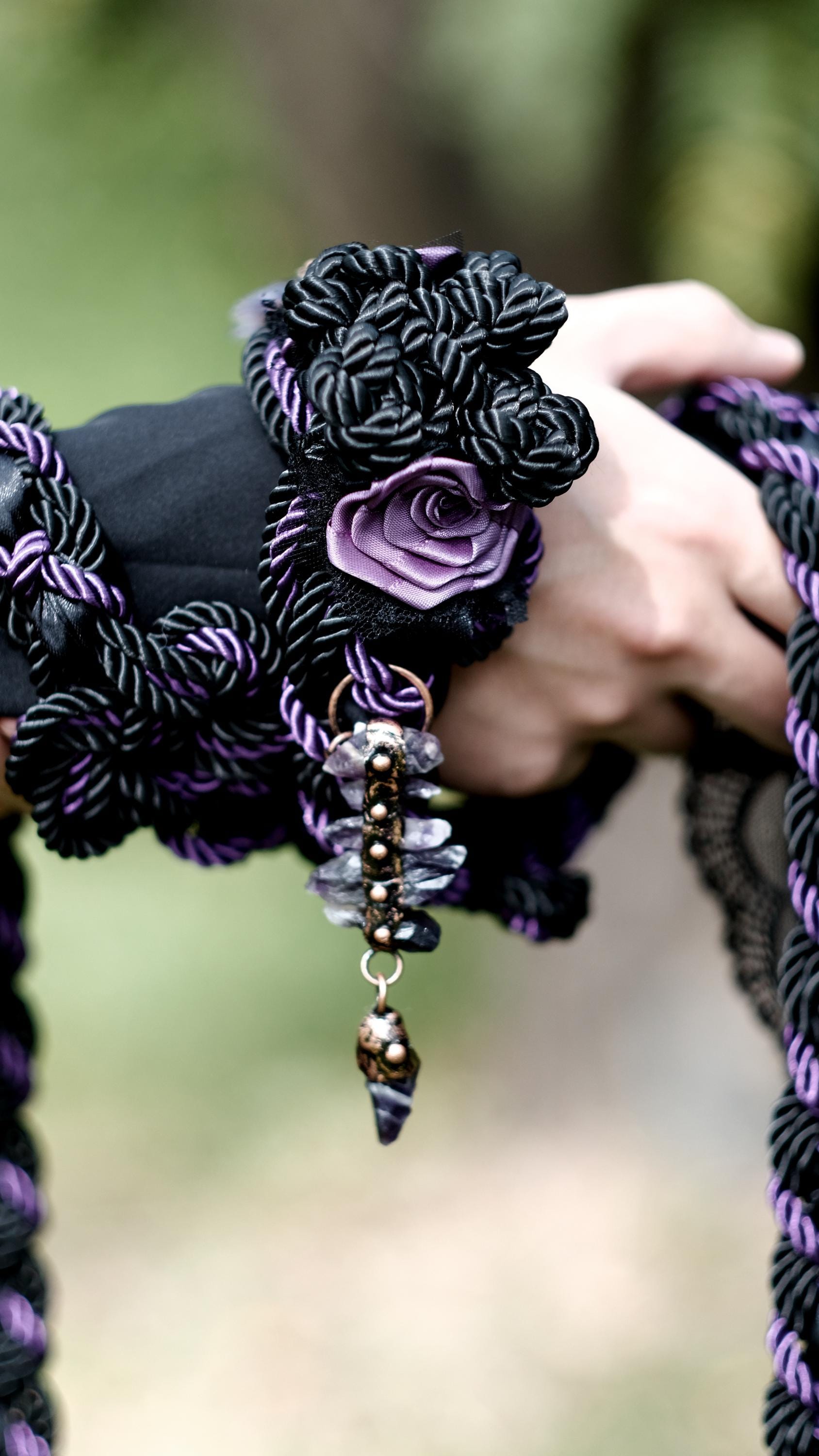 Custom Braided Handfasting Cord, Black & Purple Roses, Celtic Knot, customizable colors
