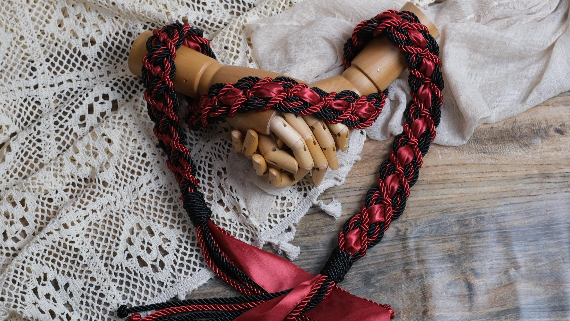 Custom braided Handfasting Cord, Deep Red & Black Ceremony Cord - Customizable Colors