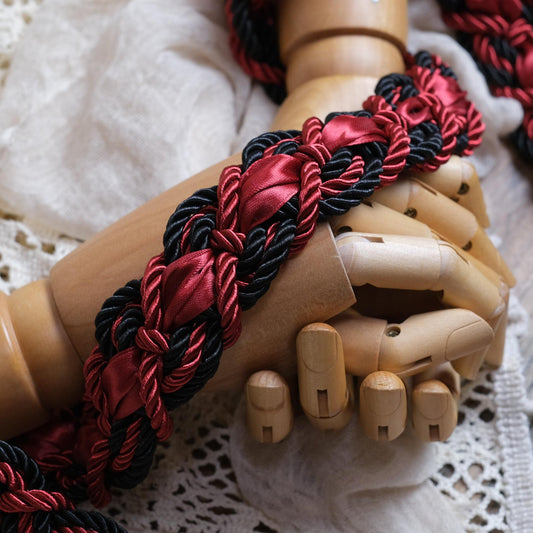 Custom braided Handfasting Cord, Deep Red & Black Ceremony Cord - Customizable Colors