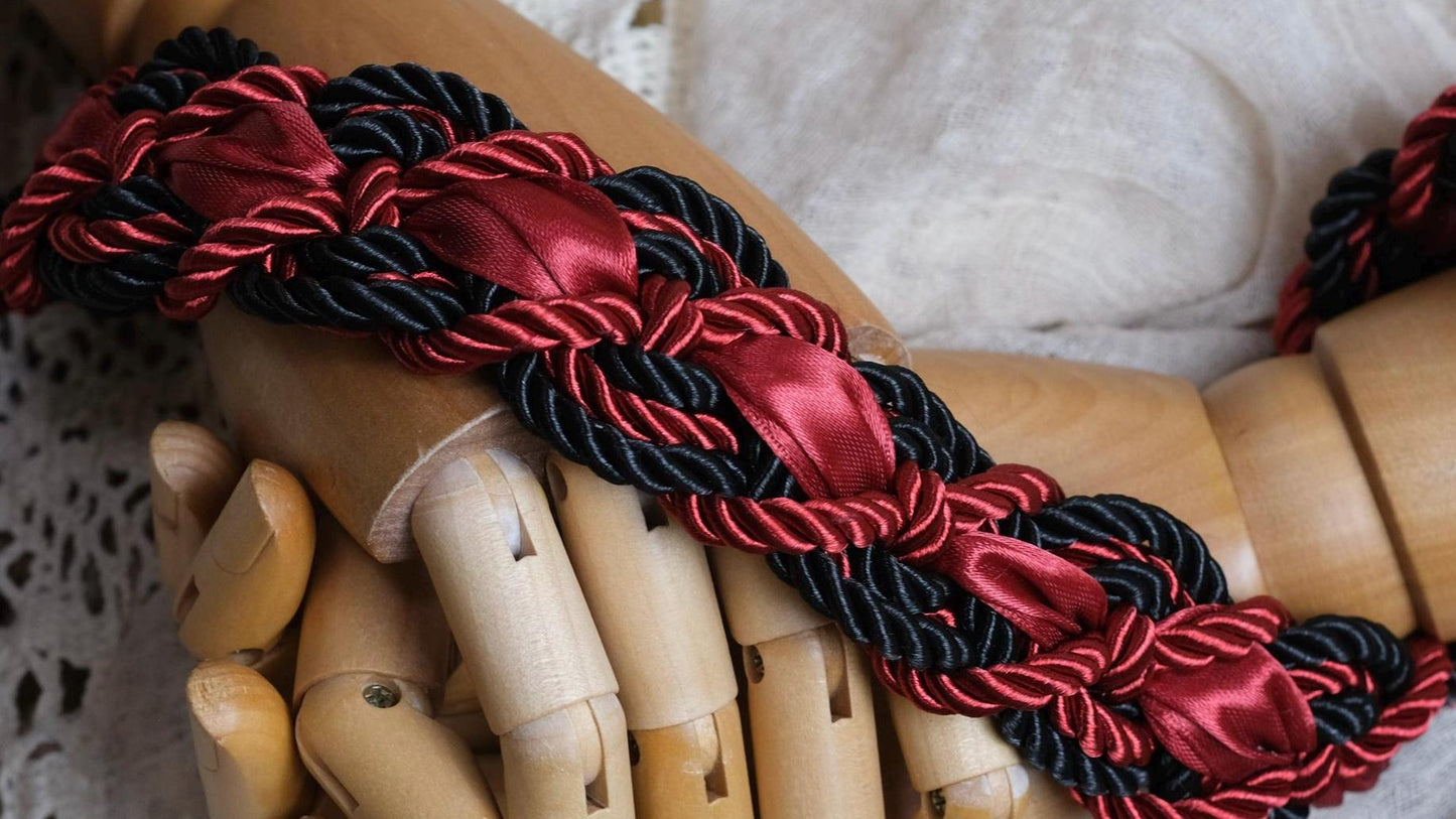 Custom braided Handfasting Cord, Deep Red & Black Ceremony Cord - Customizable Colors