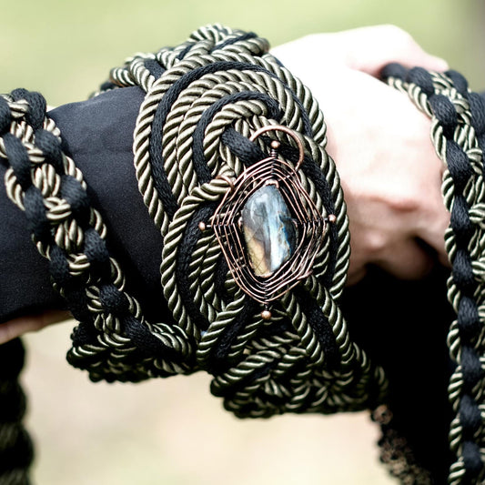Custom braided Handfasting Cord, Black & Deep Green with Crystal Celtic Love Knot – Customizable Colors