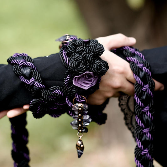 Custom Braided Handfasting Cord, Black & Purple Roses, Celtic Knot, customizable colors