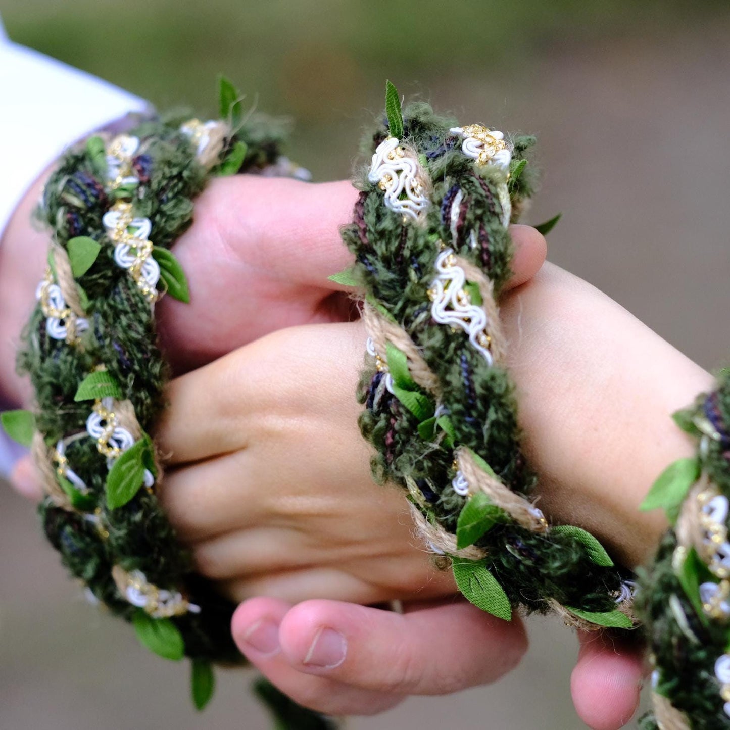 Custom braided Handfasting Cord: Wool Yarn with White Lace and Vine – Customizable Colors
