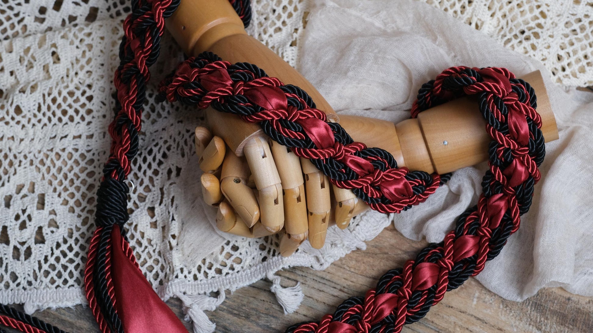 Custom braided Handfasting Cord, Deep Red & Black Ceremony Cord - Customizable Colors
