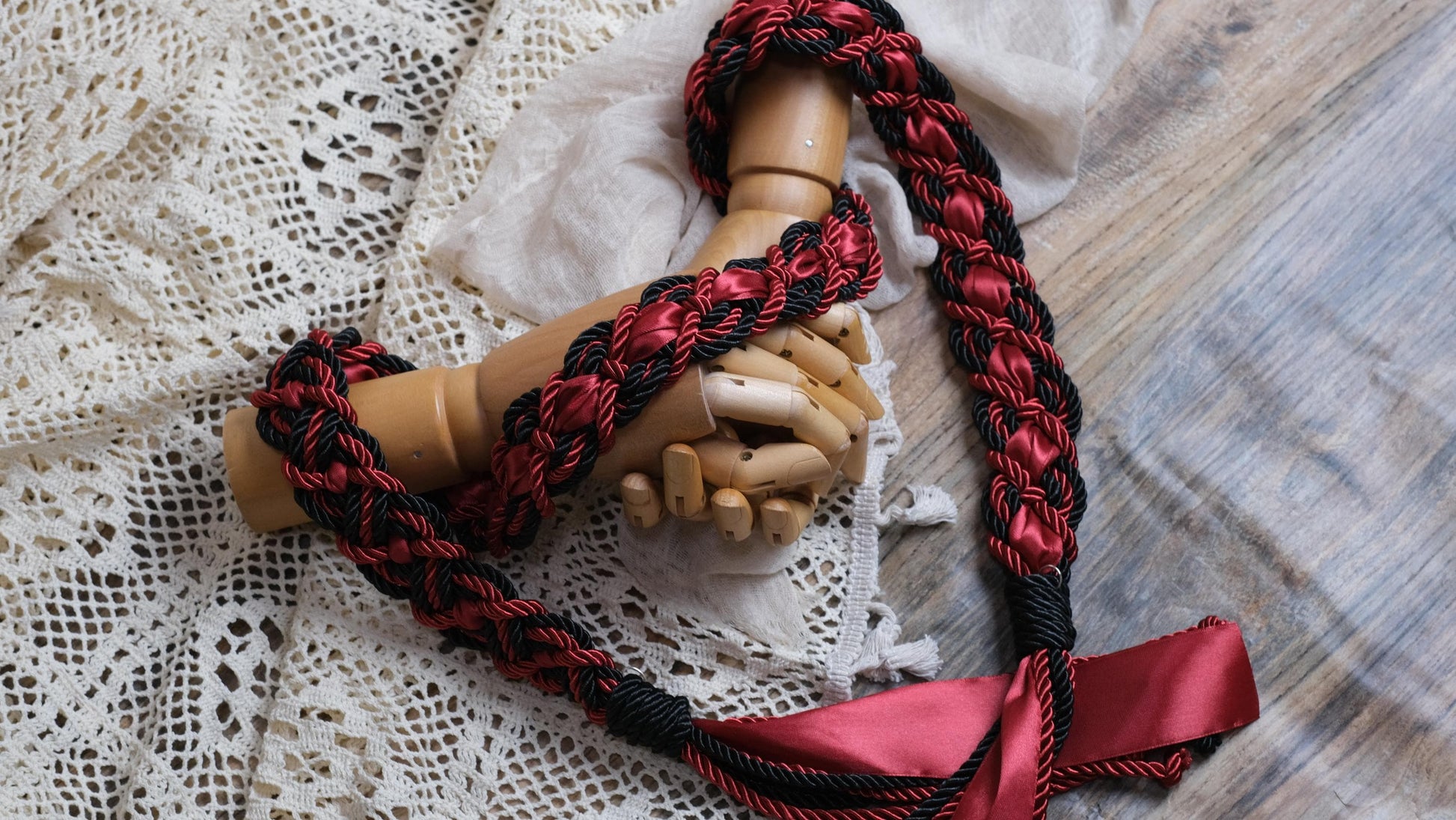 Custom braided Handfasting Cord, Deep Red & Black Ceremony Cord - Customizable Colors