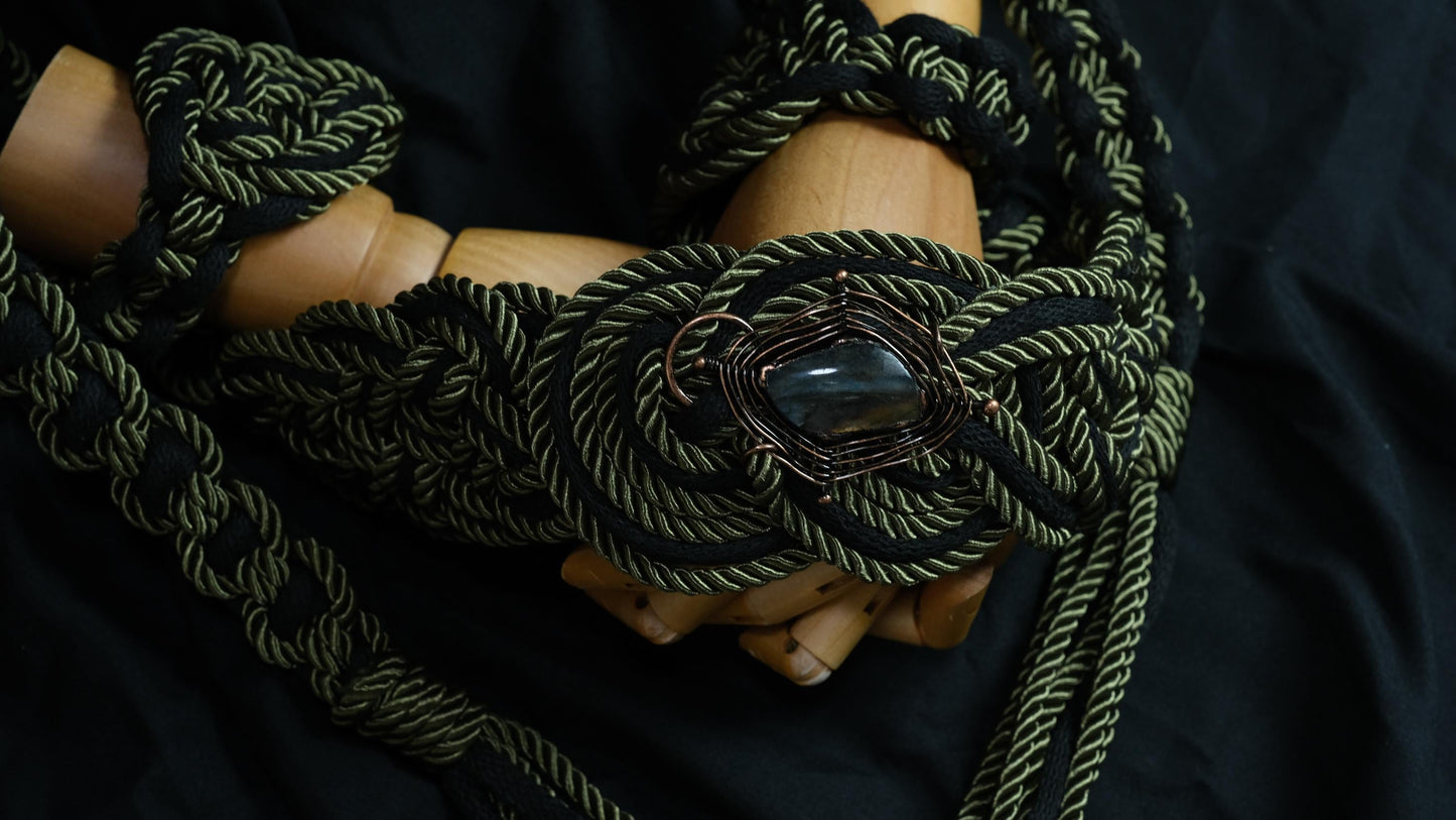 Custom braided Handfasting Cord, Black & Deep Green with Crystal Celtic Love Knot – Customizable Colors