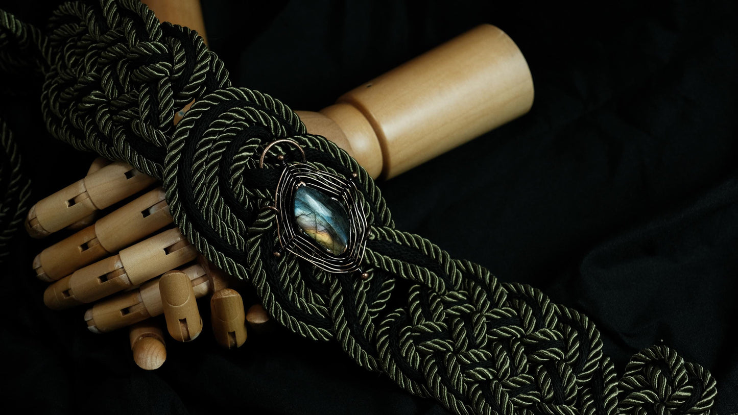 Custom braided Handfasting Cord, Black & Deep Green with Crystal Celtic Love Knot – Customizable Colors