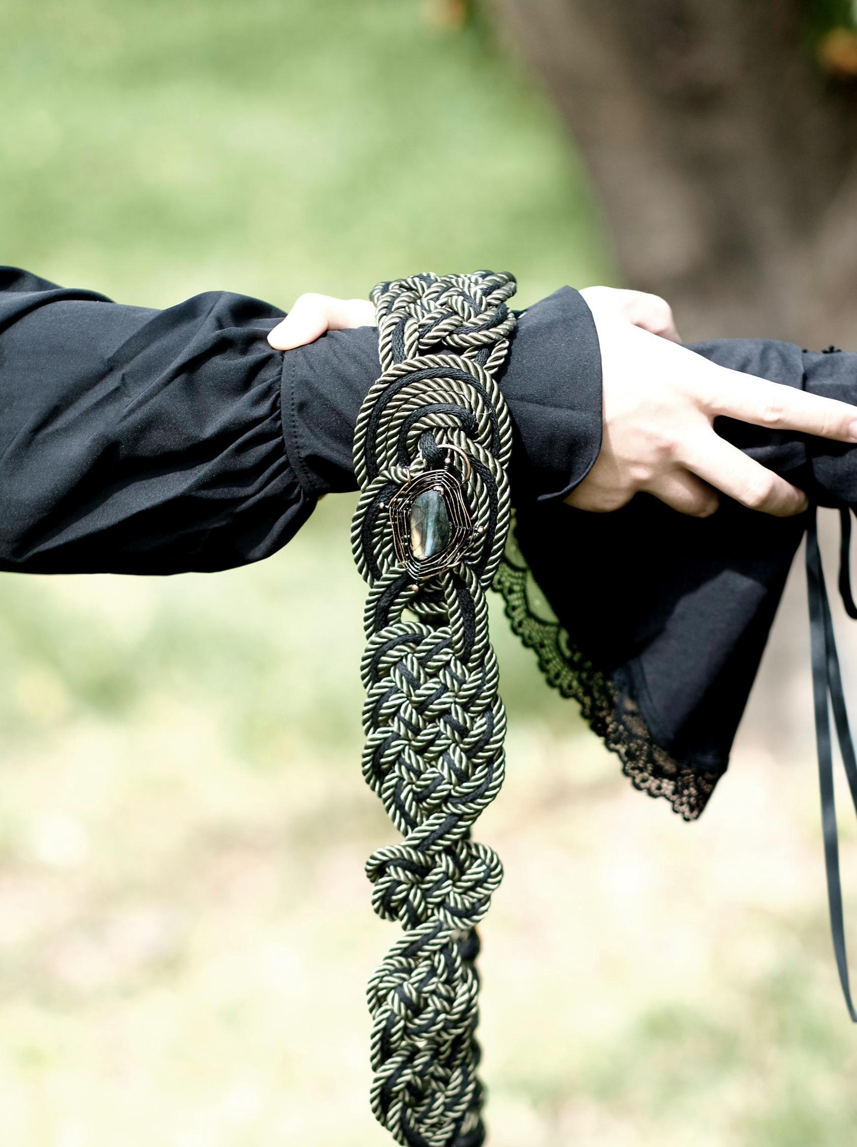 Custom braided Handfasting Cord, Black & Deep Green with Crystal Celtic Love Knot – Customizable Colors