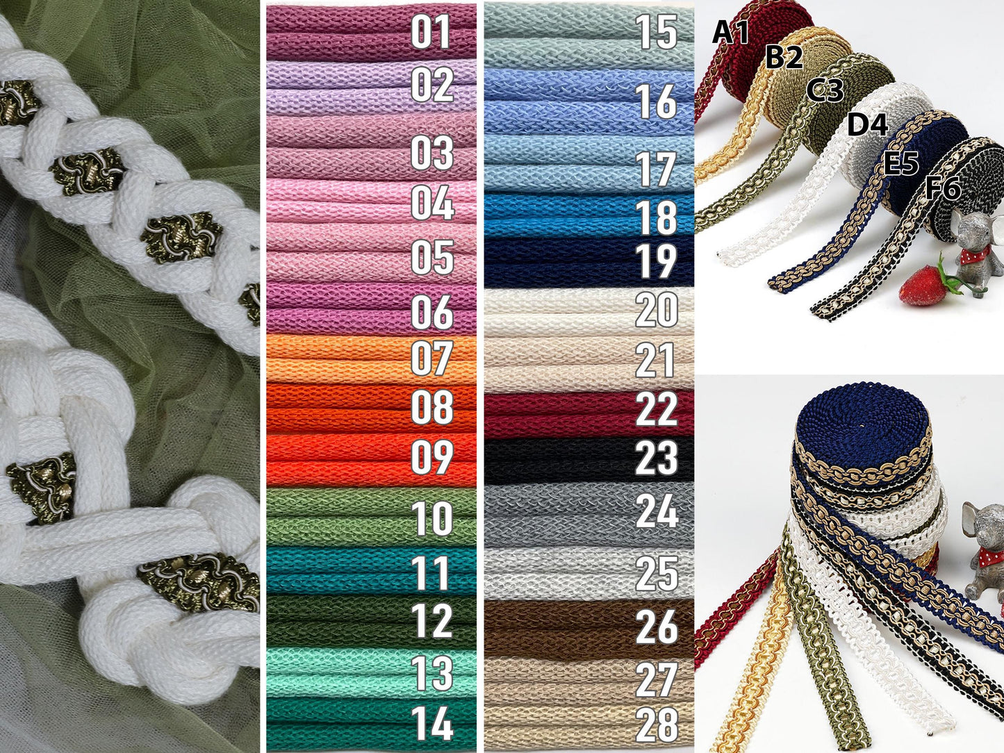 Custom braided Handfasting Cord: Celtic Knot, White Rope & Antique Gold Details Ribbon – Customizable Colors