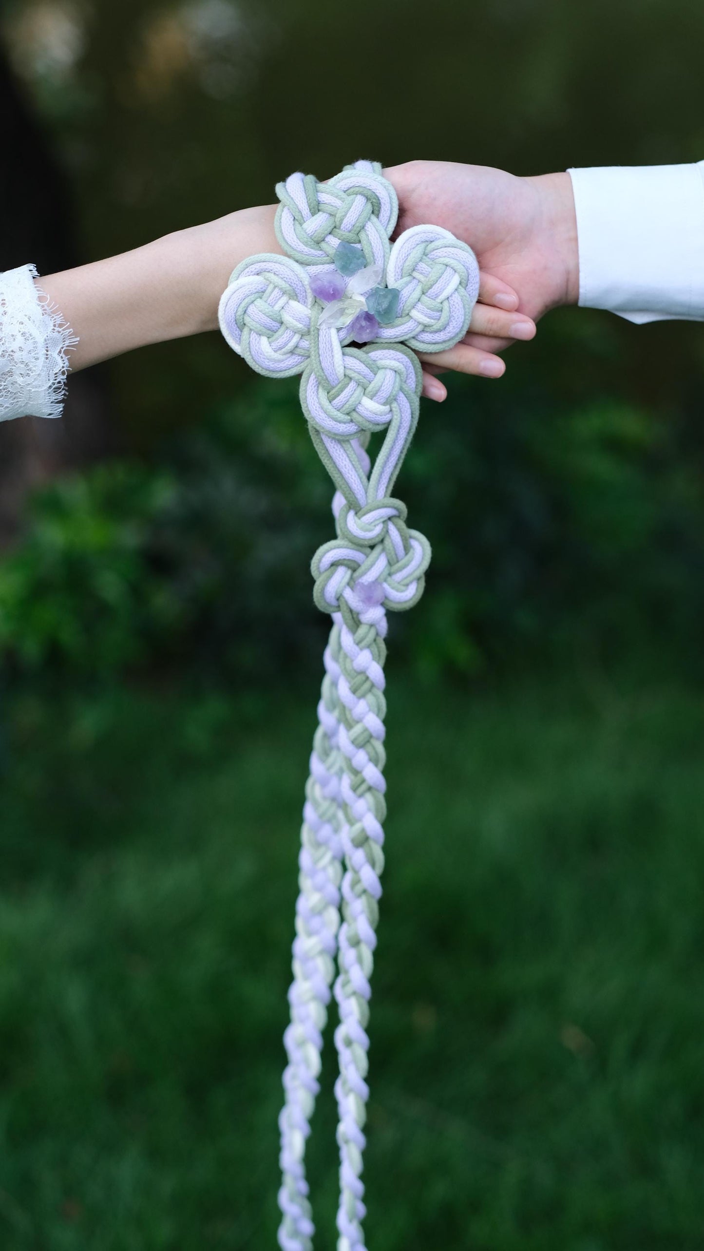 Custom Braided Handfasting Cord: Lavender, Sage Green & Gemstones